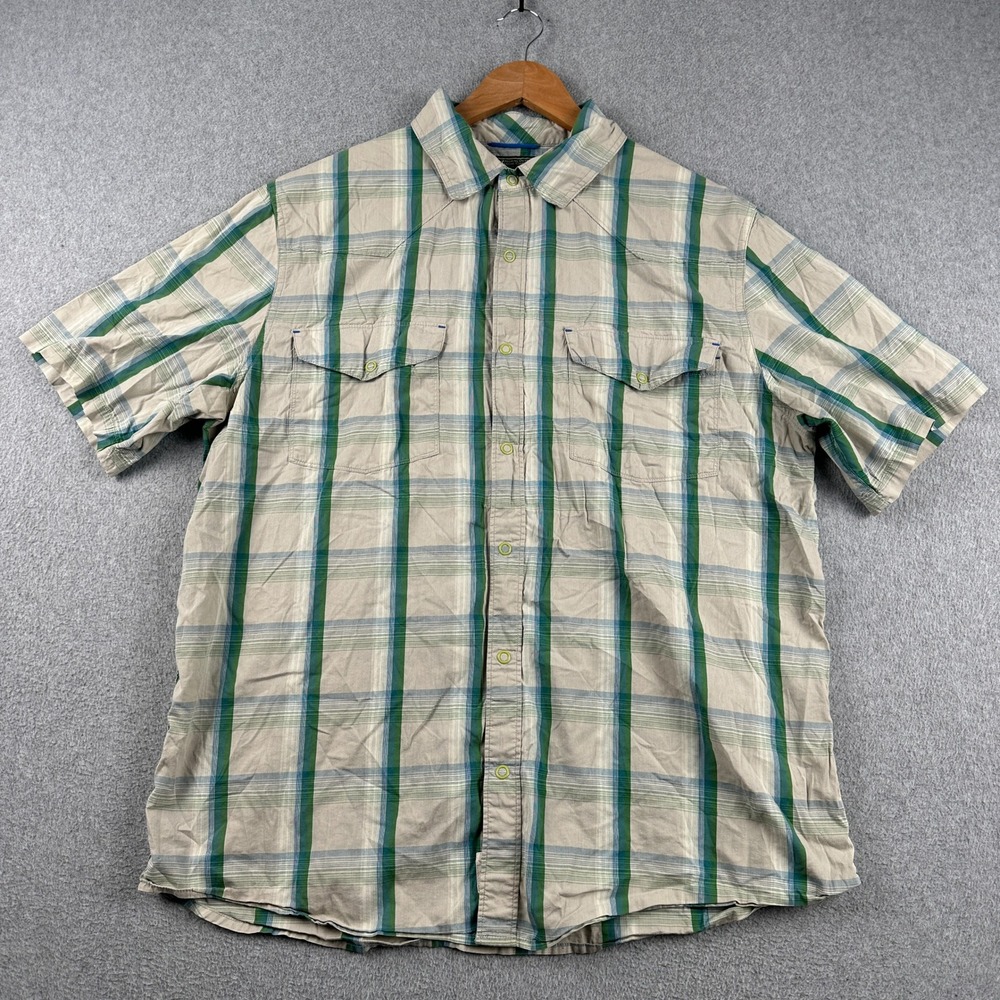 Woolrich Shirt Mens L Modern Fit Green Plaid Button Down Short Sleeve 6436